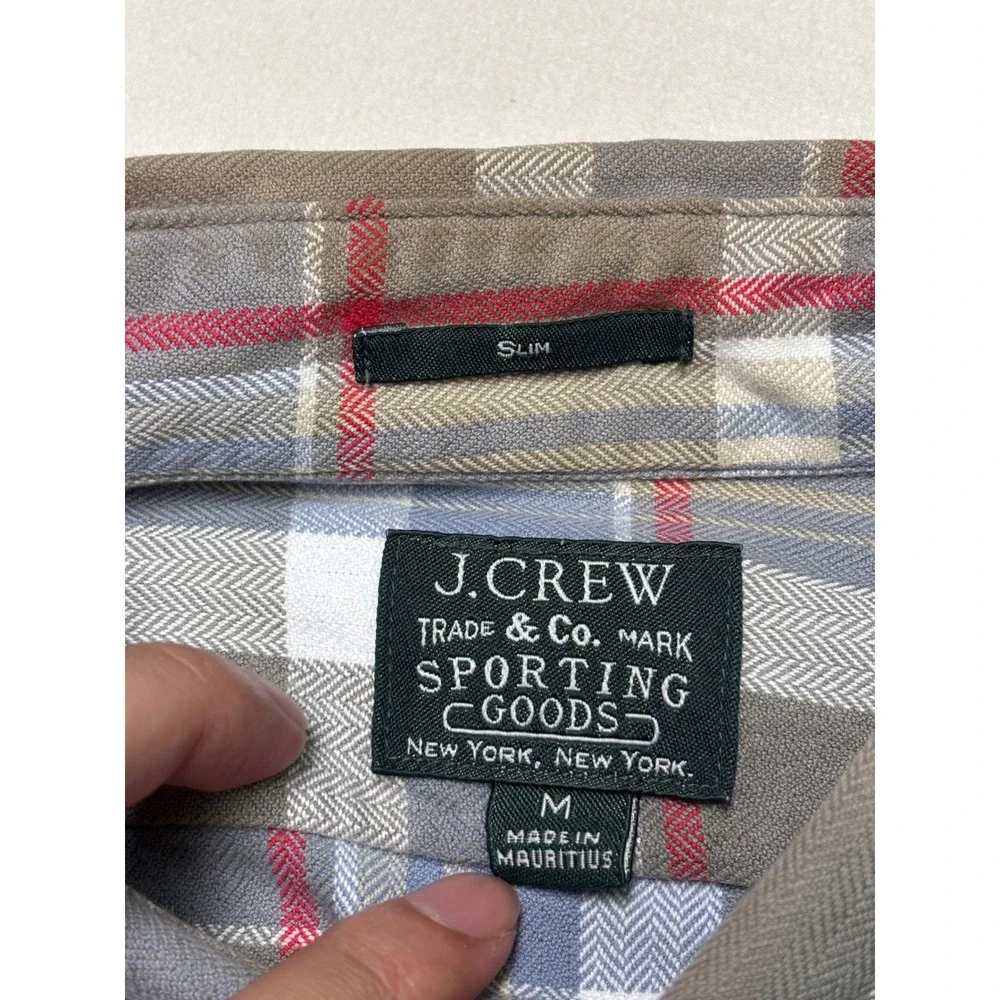 J.Crew Sporting Goods Mens Slim Fit Herringbone Plaid Button Down Shirt Grey M